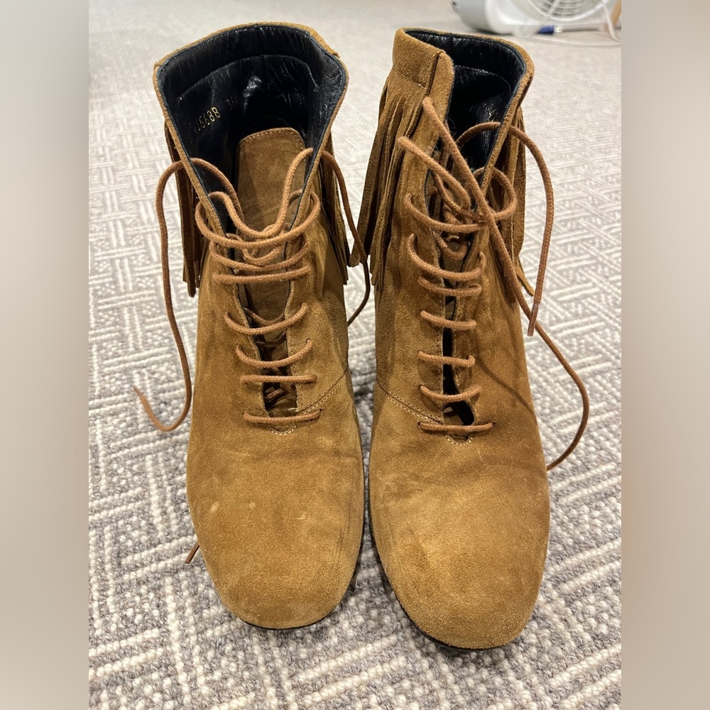 Saint Laurent Tan Suede Ankle Boots